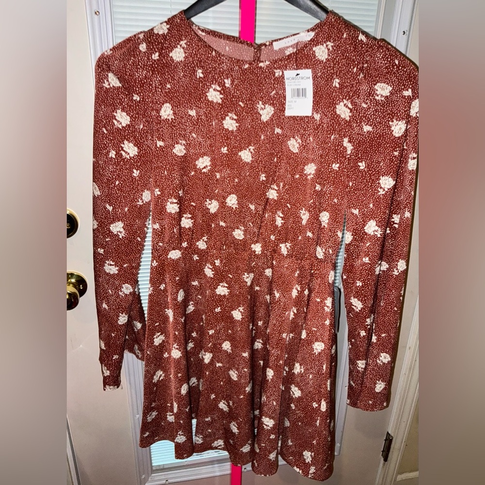 Nordstroms, Lush Rust and Cream Babydoll Dress. Perfect with boots!